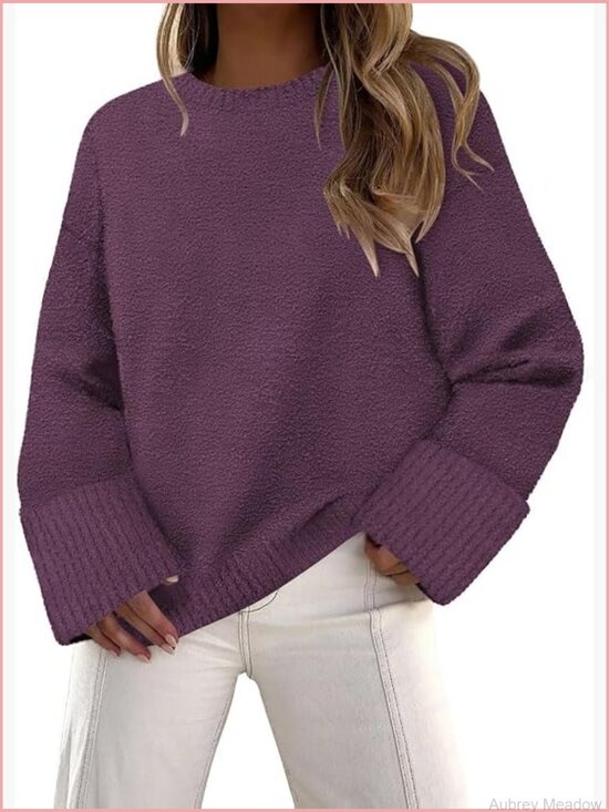 Sweaters - Cozy Fuzzy Knit Crewneck Pullover Sweater Loose Chunky Top